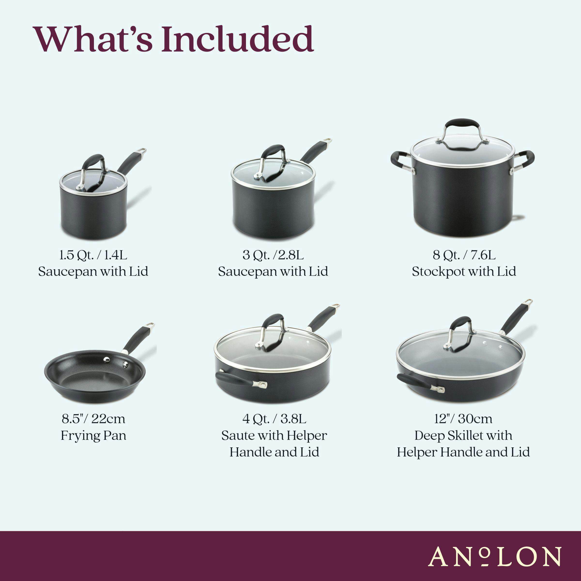 Anolon Advanced Home Hard-Anodized Nonstick Cookware Set, 11-Piece, Onyx