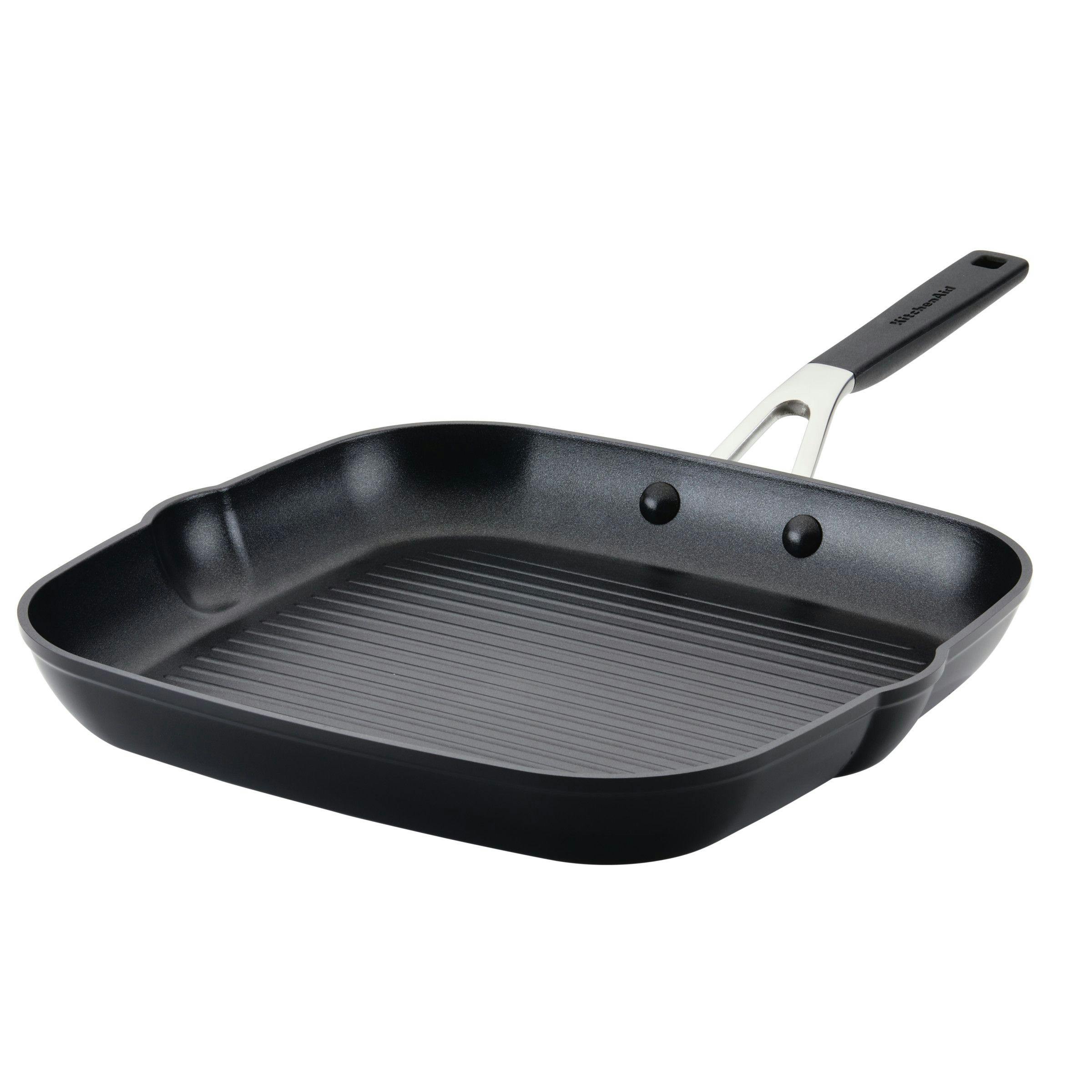 KitchenAid Hard Anodized Square Grill Pan, 11.25-Inch, Onyx Black