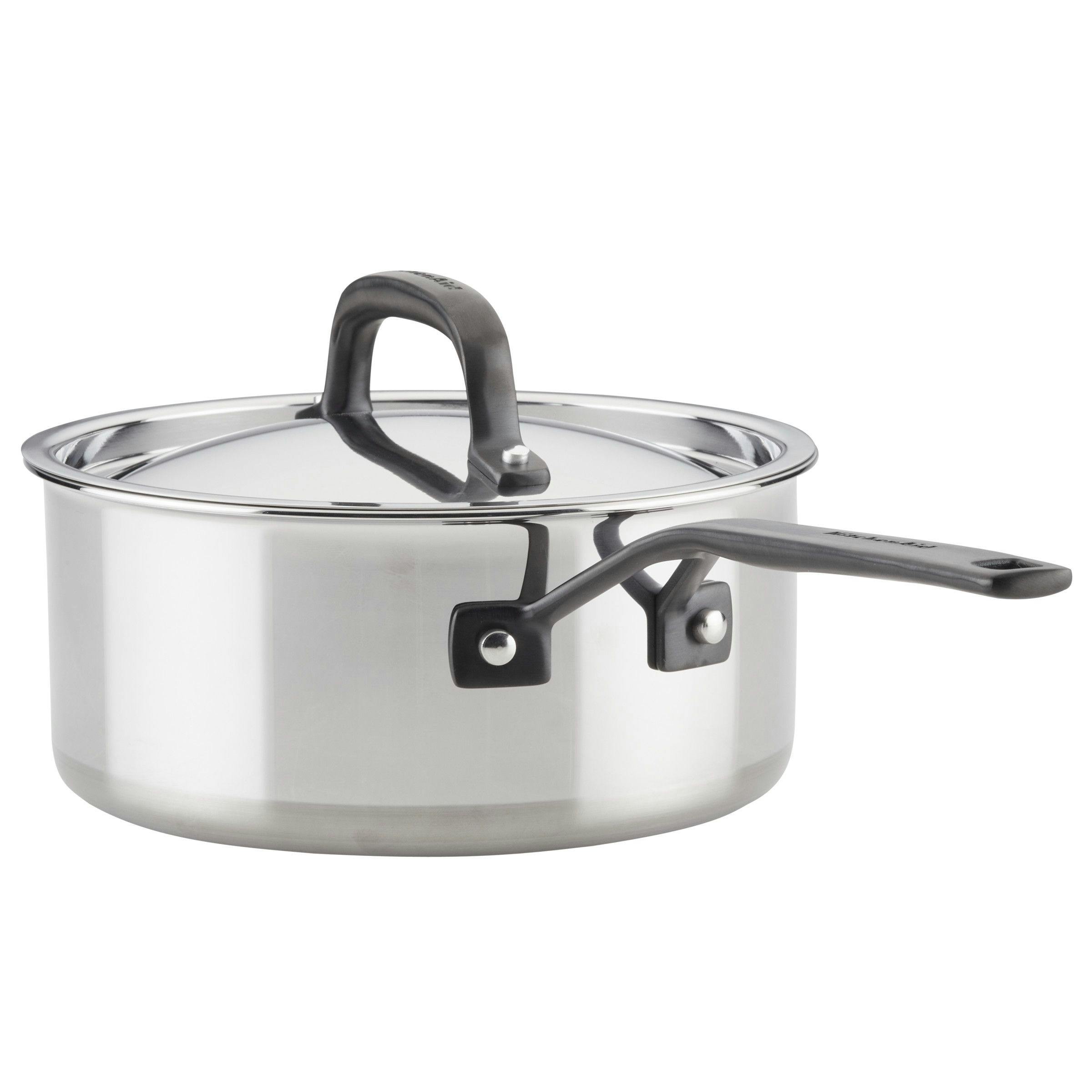 KitchenAid 5-Ply Clad Polished Stainless Steel Stock Pot/Stockpot with Lid,  6 Quart