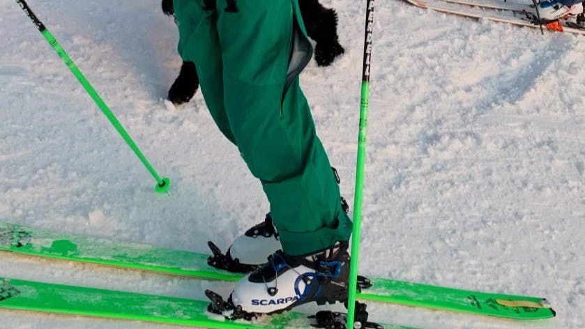 The Scarpa Maestrale 110 Ski Boots · 2022 on a pair of skis. 