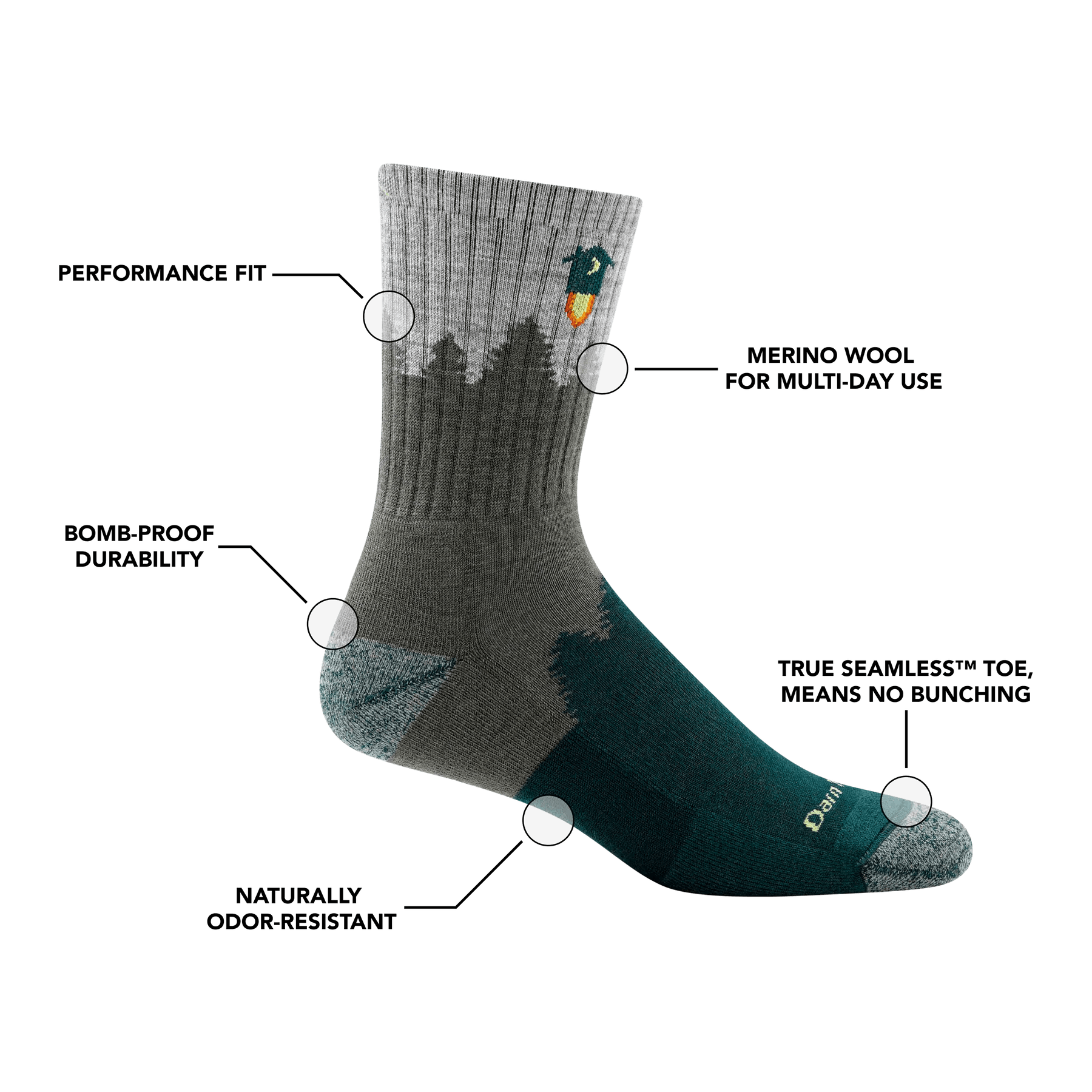 Darn Tough Men's Number 2 Micro Crew Midweight Hiking Socks with Cushion
