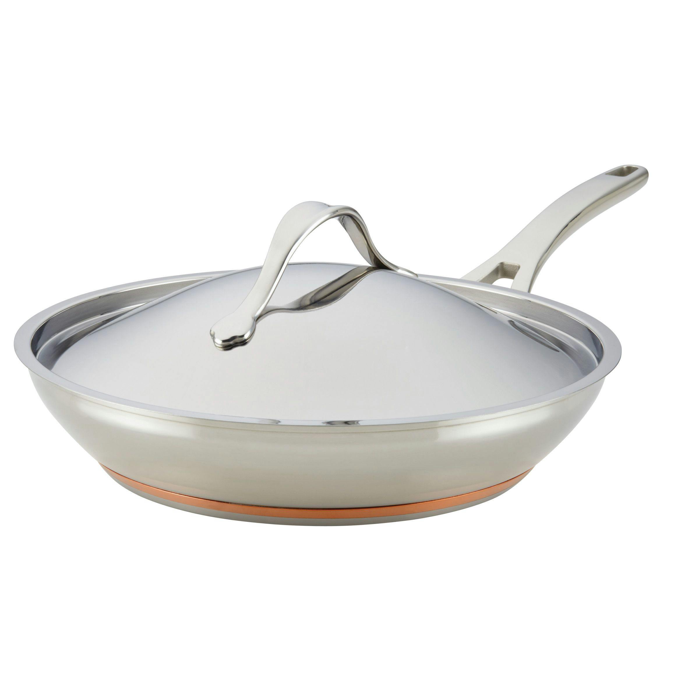 Anolon Nouvelle Copper Stainless Steel Induction Frying Pan with Lid, 12-Inch, Silver