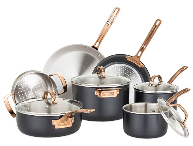 Viking Multi-Ply 3-Ply 11pc Cookware Set, Black with Copper PVD Handle