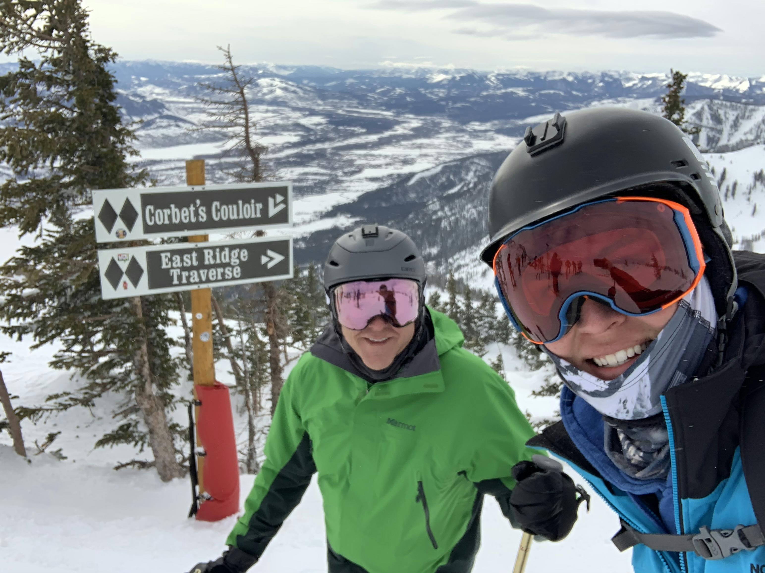 The author and his father smile at the top of a Jackson Hole ski run. 