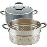 Anolon Advanced Home Hard-Anodized Nonstick Wide Stockpot with Steamer Insert Set, 3-Piece