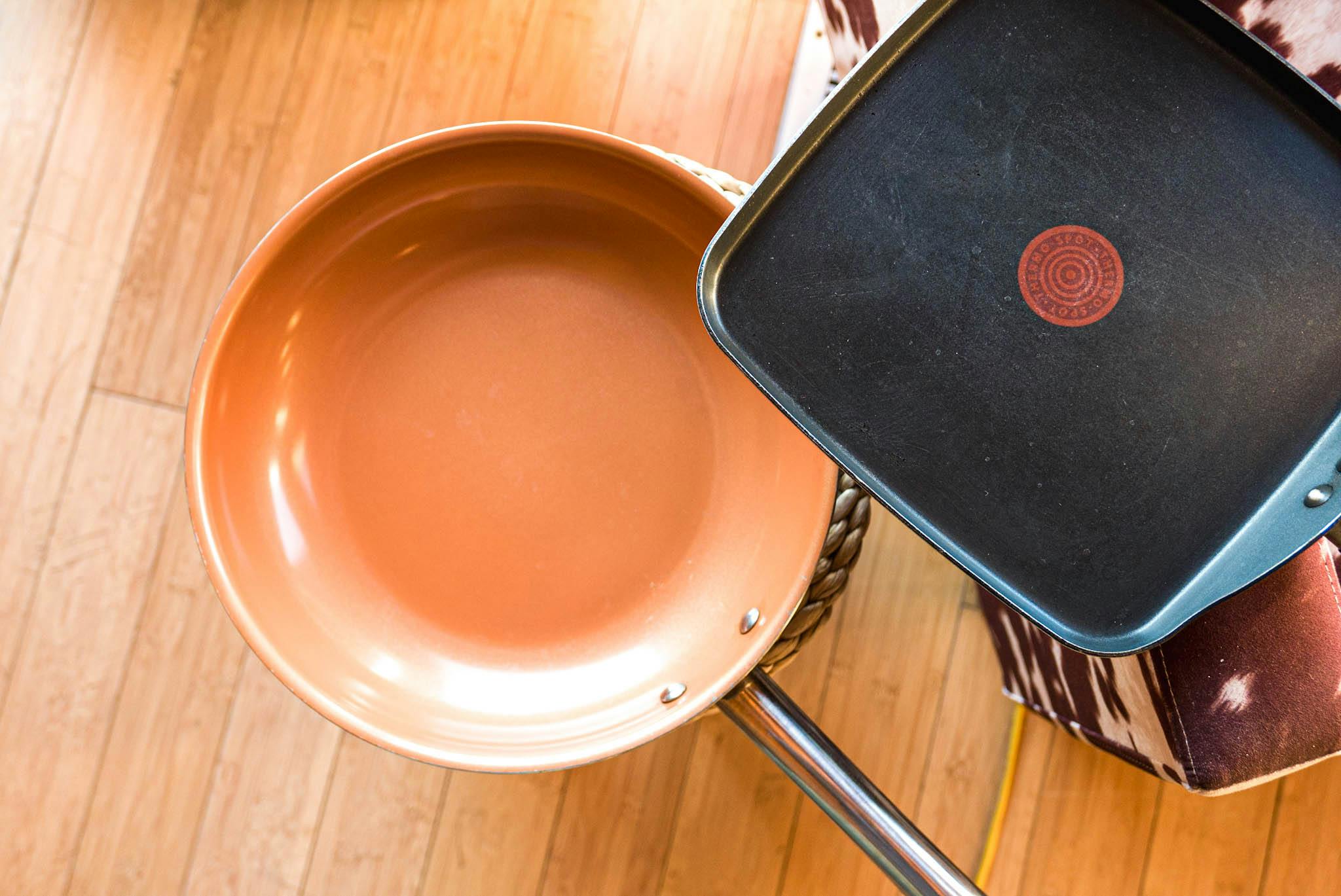 A copper pan and a griddle.