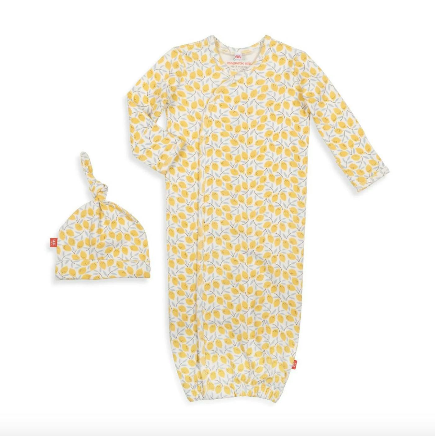 Magnetic Me Modal Newborn Gown + Hat Set Easy Peasy Lemon Squeezy