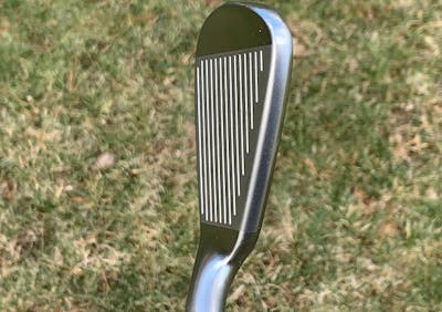 Top line view of the SIM2 max iron on the driving range.