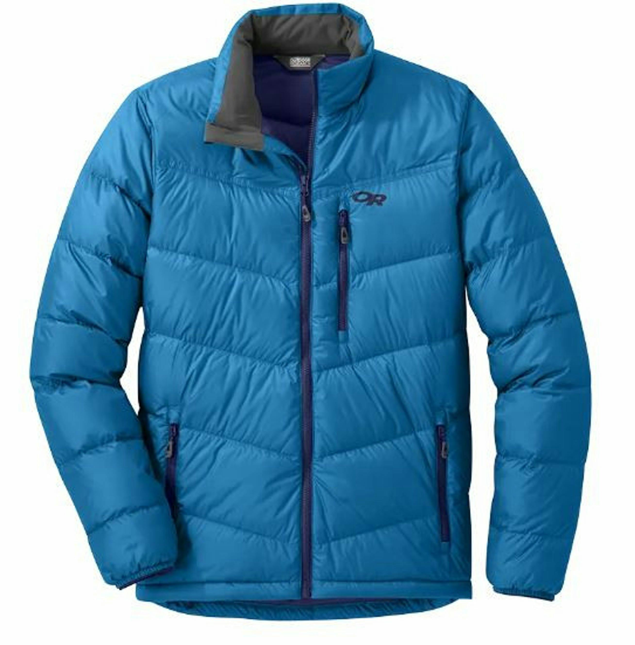 Product image of the Outdoor Research Transcendent Down Jacket in Cascade blue.