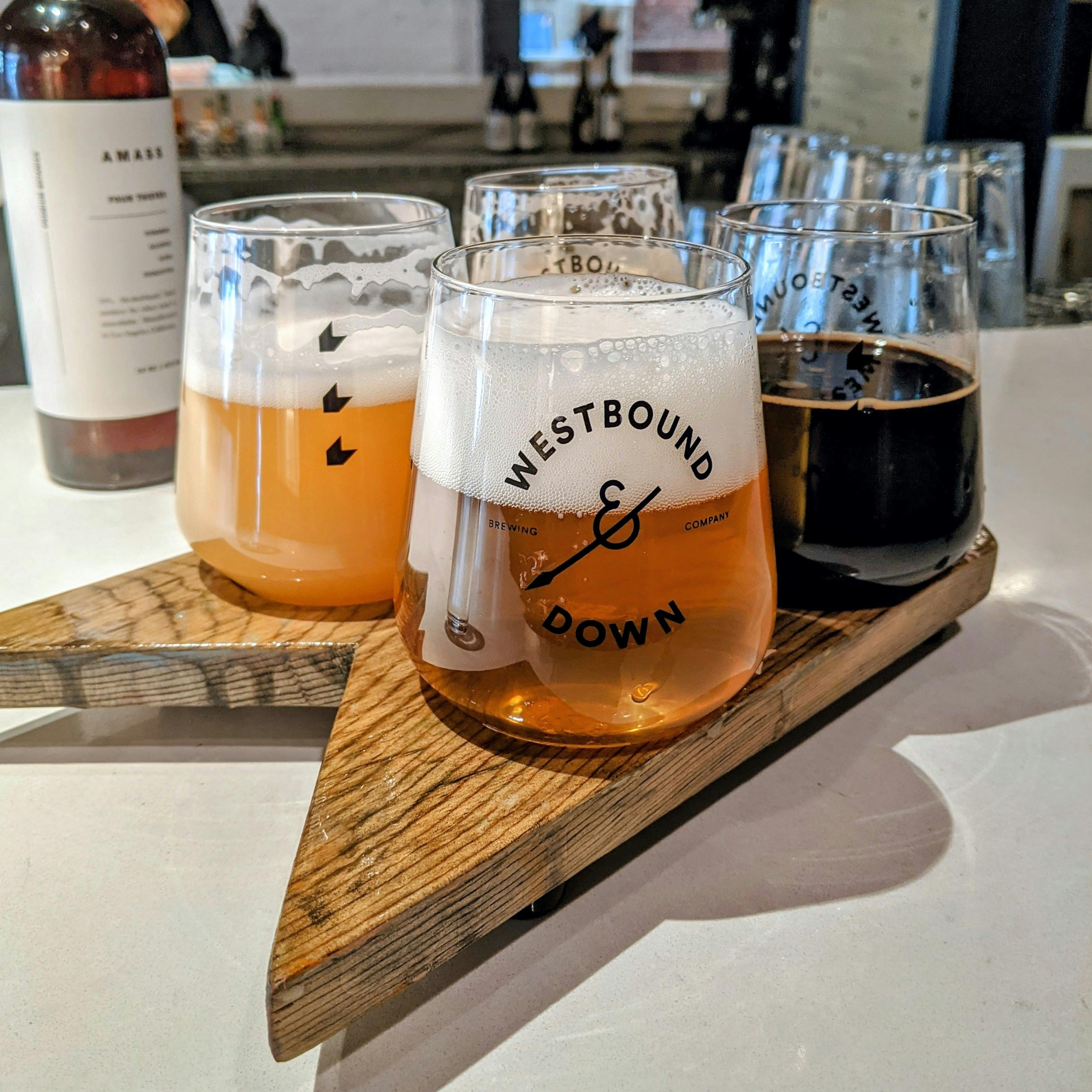 Glasses of beer from Westbound and Down Brewing Company.