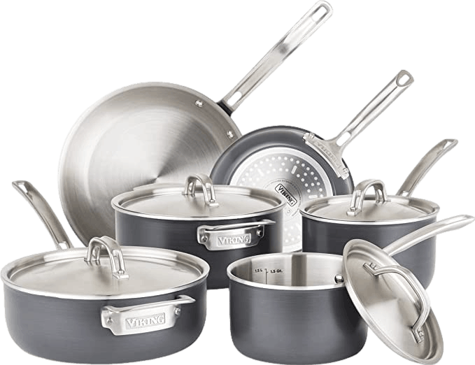Viking 5 Ply Hard Anodized 10pc Cookware Set with Stainless Interior & Aluminum Core