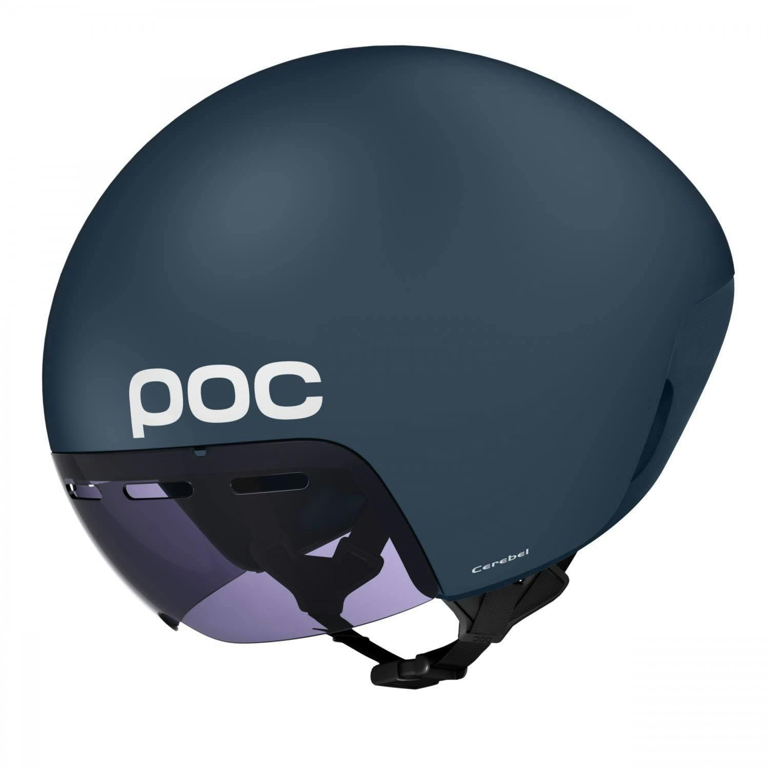 A blue aerodynamic time trial cycling helmet