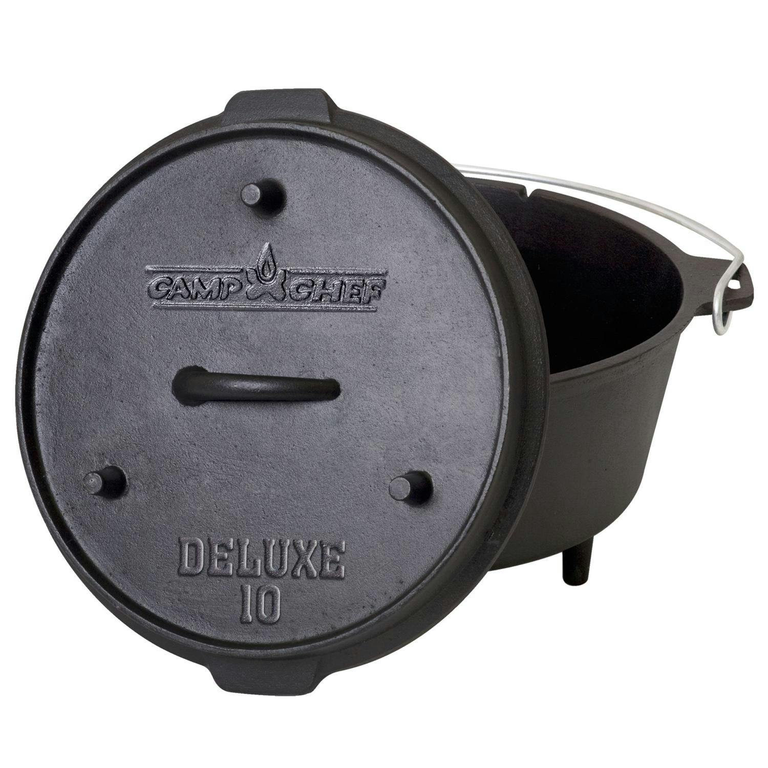 Camp Chef Deluxe 6 Quart Seasoned Cast Iron Dutch Oven with 1 1/8-Quart Lid and Lid Lifter