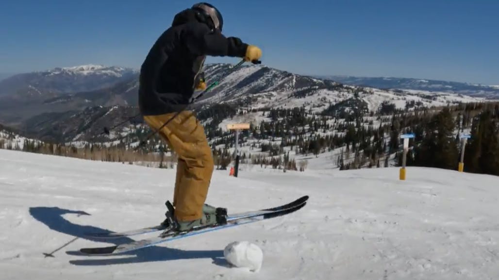 Curated Ski Expert Theo jumping with the 2023 Dynastar M-Free 99 skis