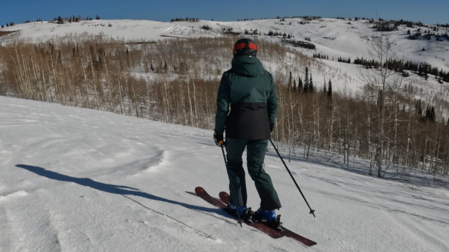 A skier on the 2023 Blizzard Black Pearl 97 Skis.