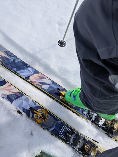 Top down view of a CAST Touring system on skis. 