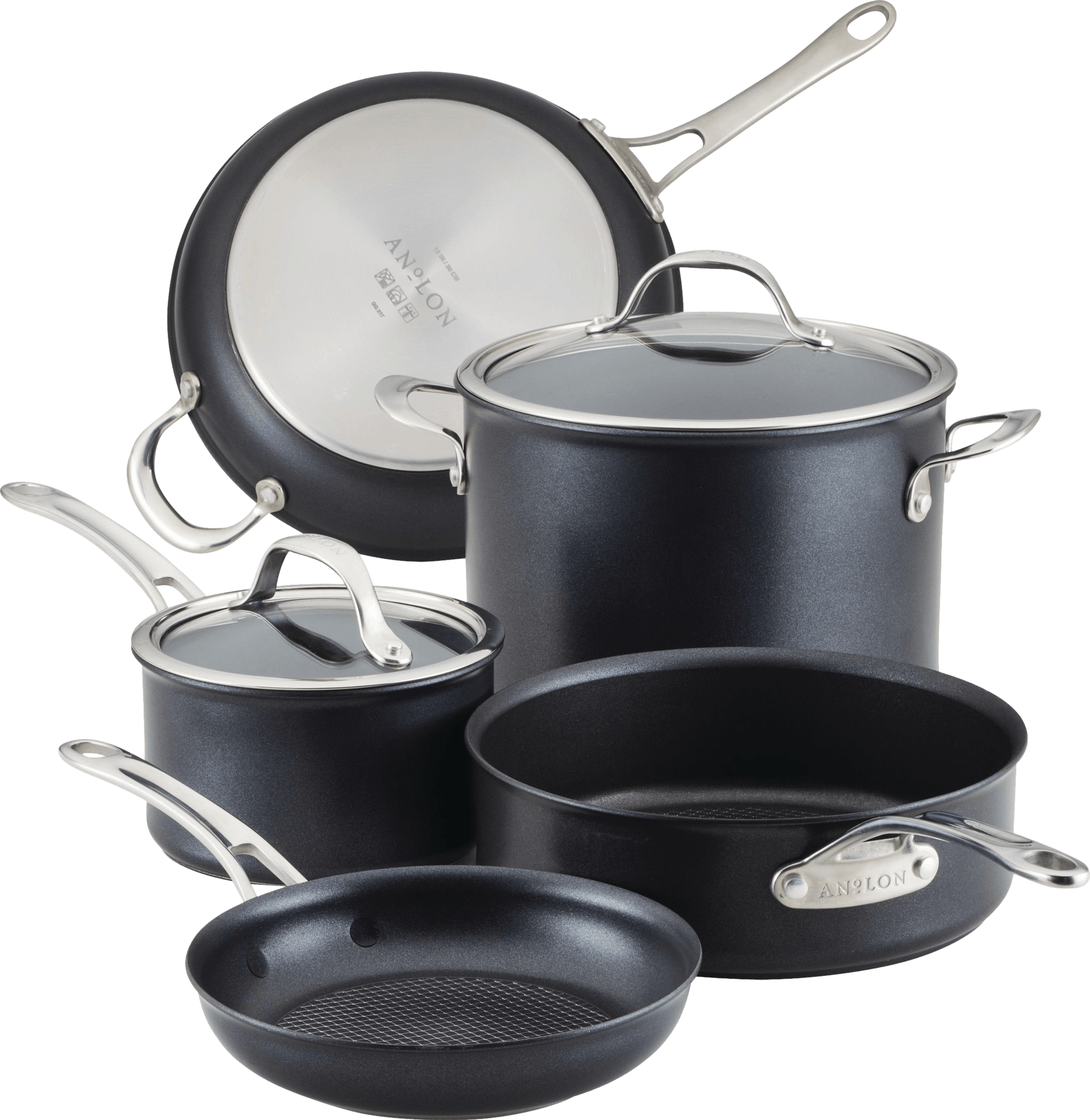 Anolon X Hybrid Nonstick Cookware Induction Pots and Pans Set, 7-Piece, Super Dark Gray