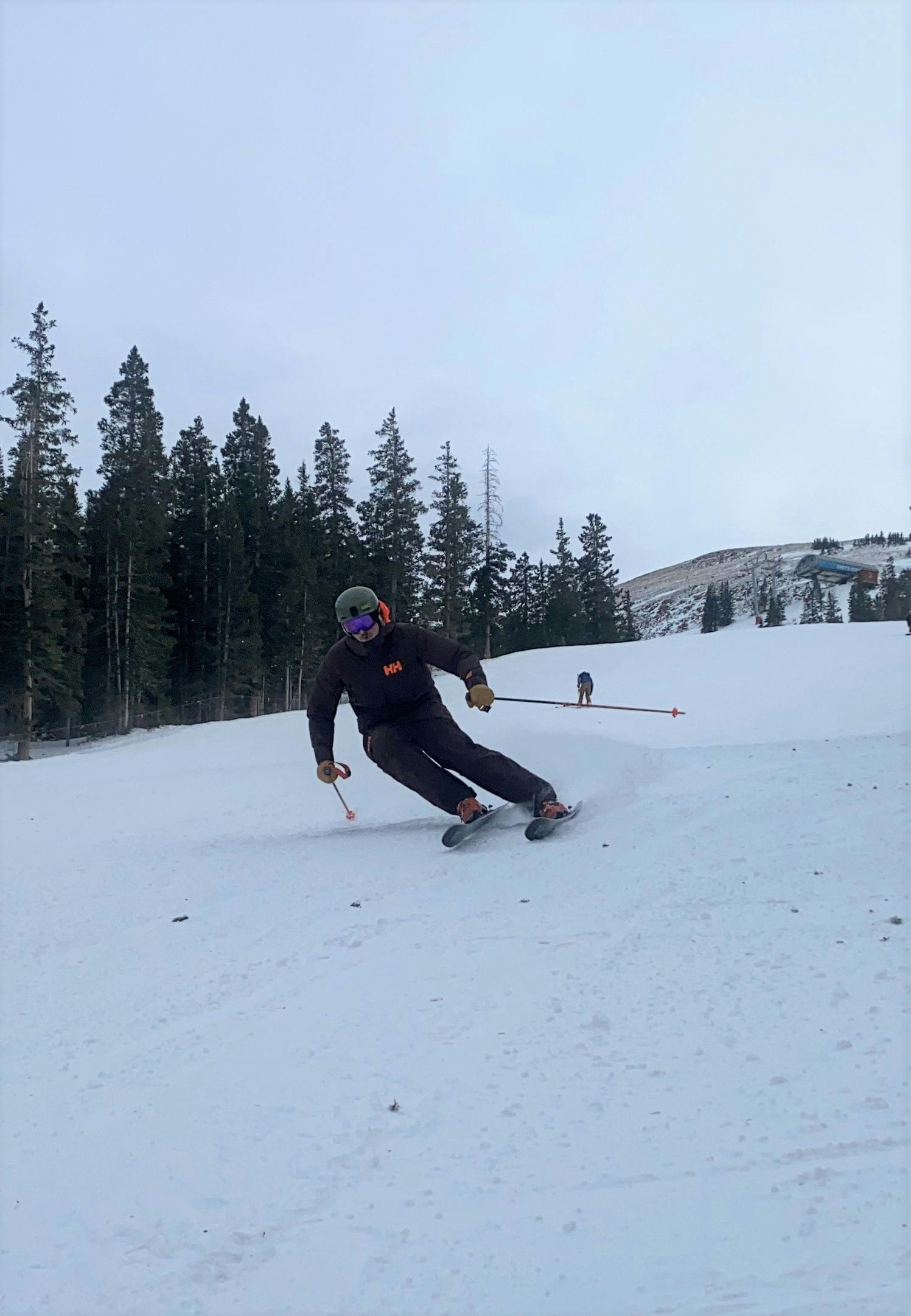 Curated Expert, Evan, skis the 2023 Tyrolia Attack 14 GW binding on the 2023 Salomon Stance 96 at Loveland Ski Area, Colorado.