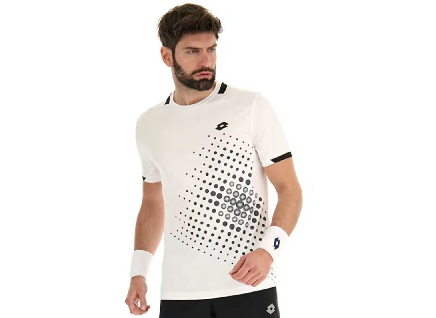 A man wearing the Lotto Men’s Top IV 1 Shirt in the color Bright White.