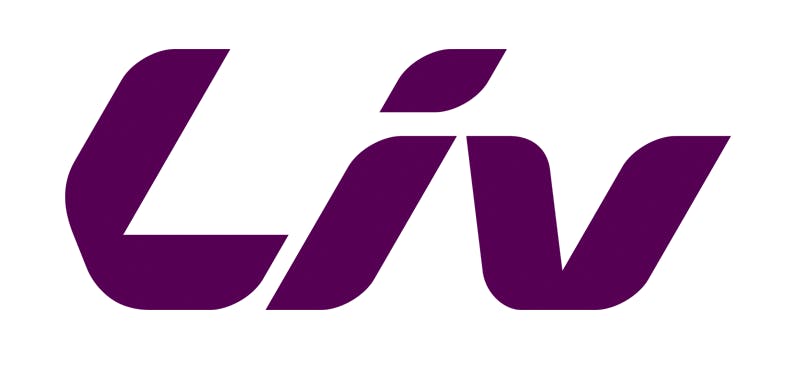 The Liv logo reads "Liv" in a dark purple italicized font. 