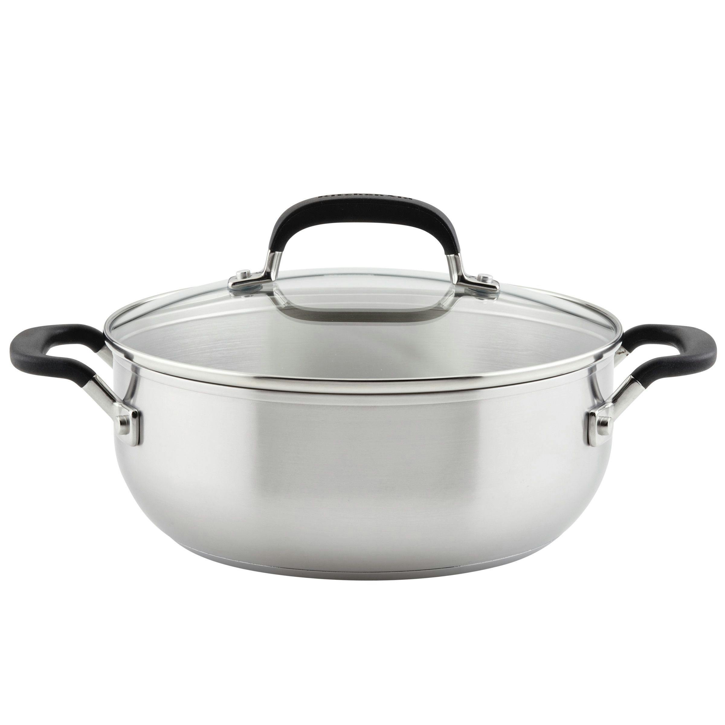 KitchenAid Stainless Steel Induction Casserole with Lid, 4-Quart, Brushed Stainless Steel
