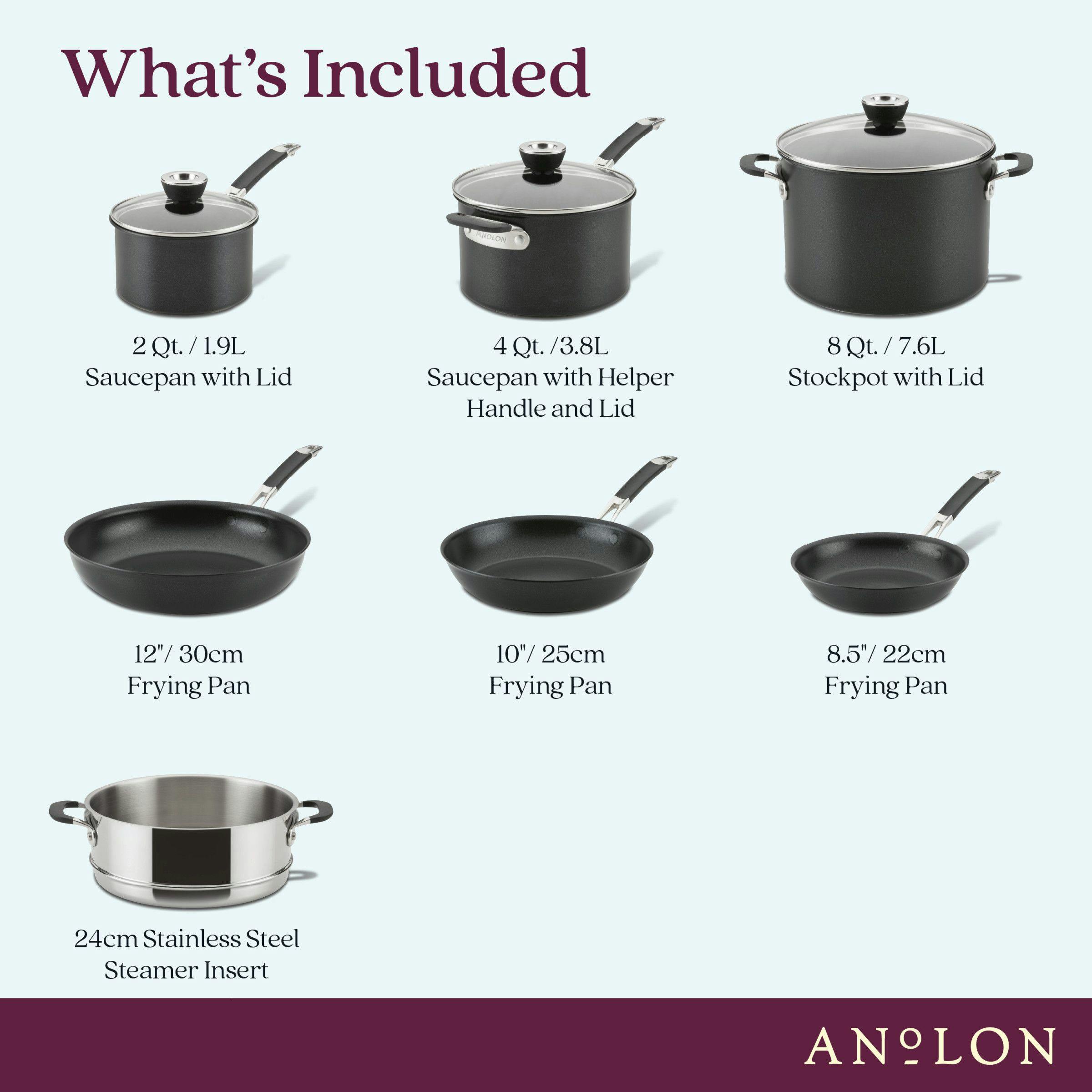 Anolon SmartStack Hard-Anodized Nonstick Cookware Induction Pots and Pans Set, 10-Piece