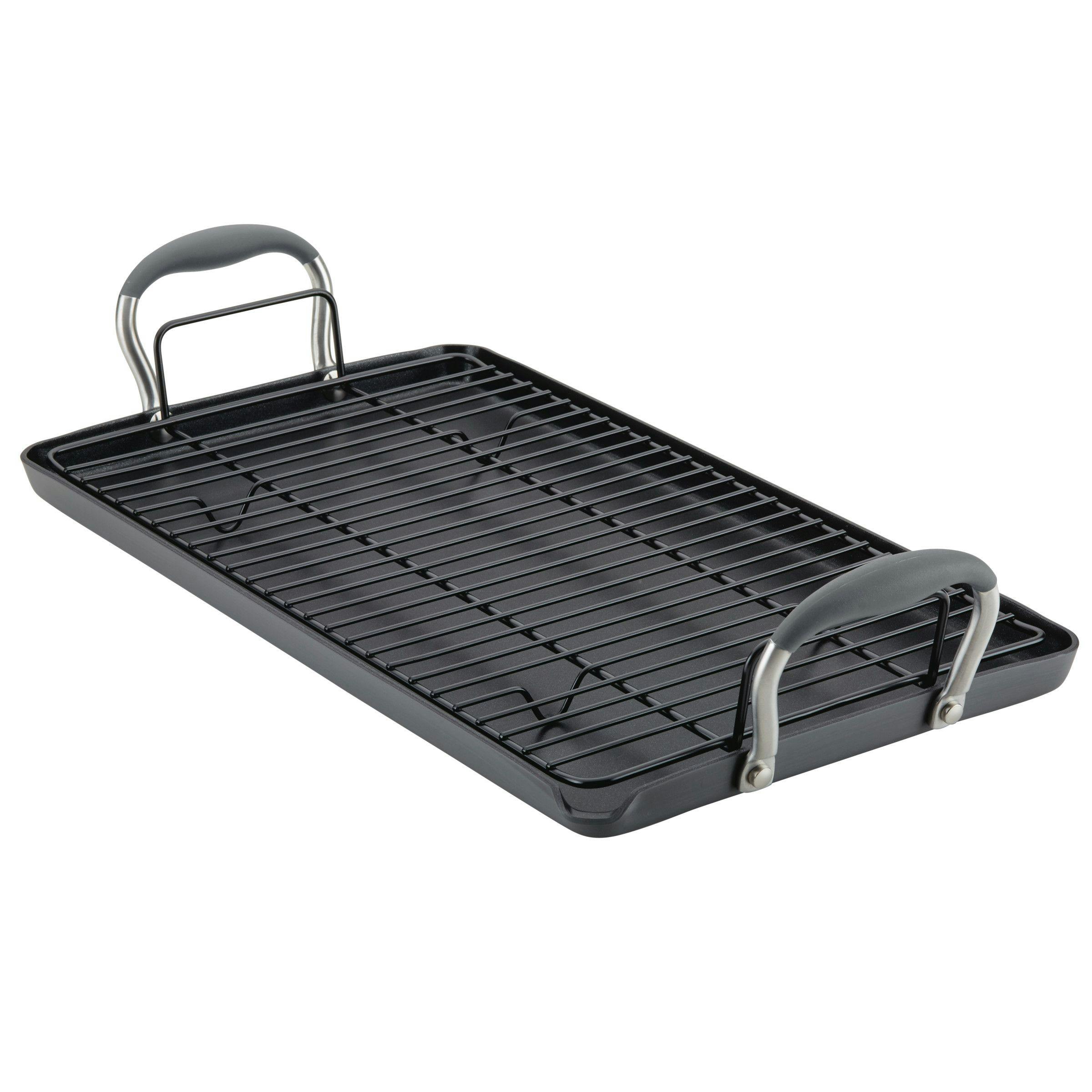 Anolon Advanced Home Hard Anodized Nonstick Double Burner Griddle with Roasting Rack, 2-Piece