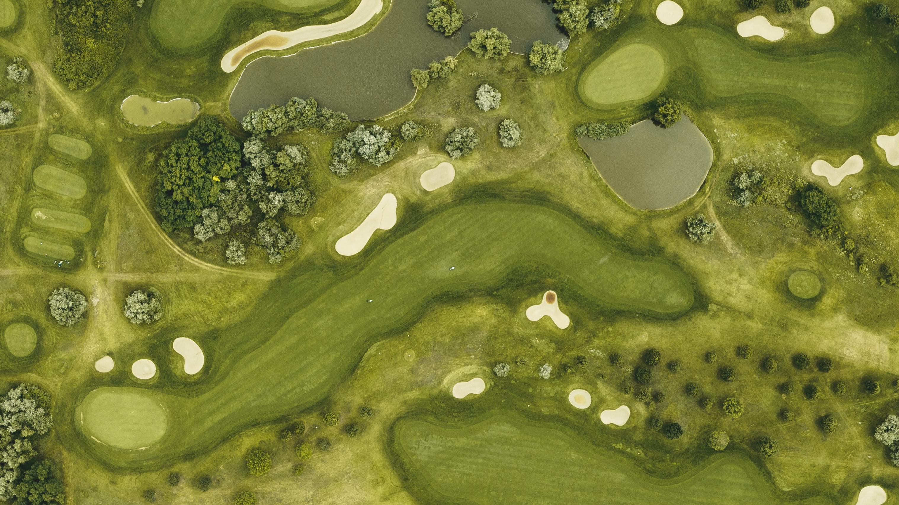 An aerial view of a golf course.  