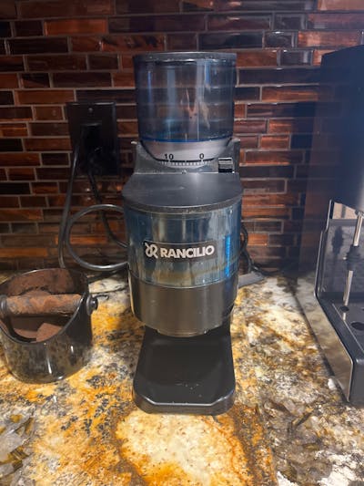Front view of the Rancilio Rocky Grinder.