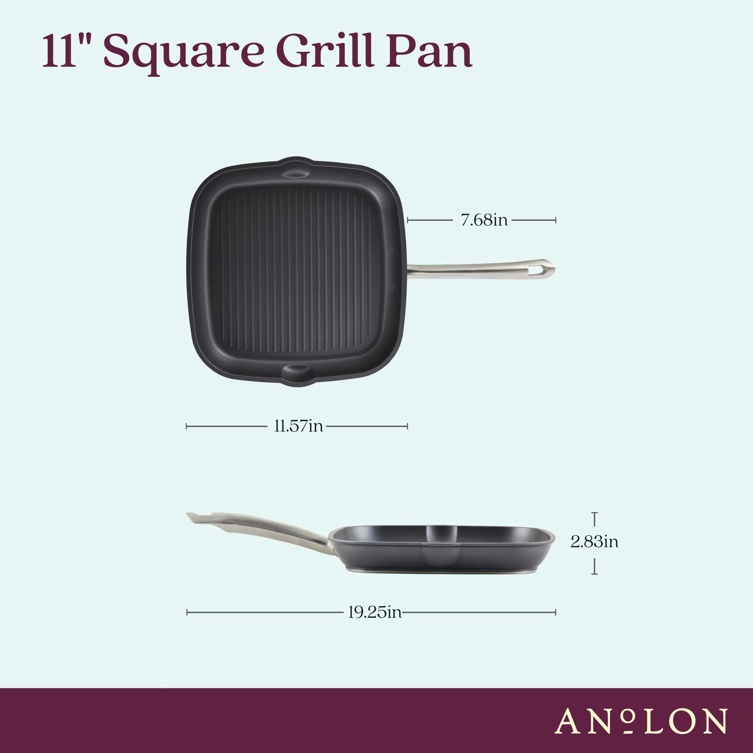 Anolon Accolade Forged Hard-Anodized Nonstick Induction Square Grill Pan, 11-Inch, Moonstone