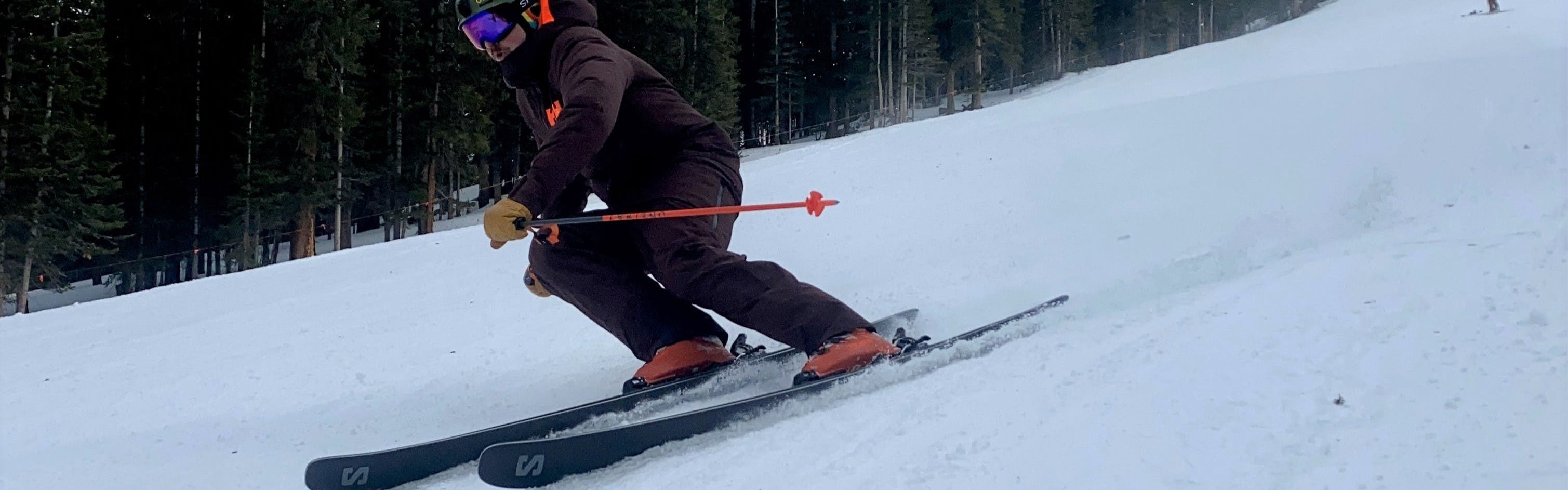 Curated Expert, Evan Korte, skis the 2023 Salomon Stance 96 at Loveland Ski Area.