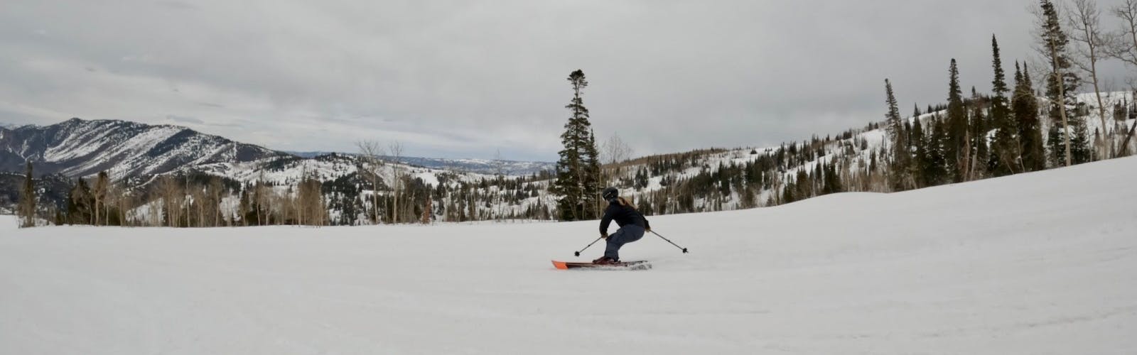 Ski Expert Daryl Morrison skiing the 2023 Blizzard Cochise 106 skis on groomed terrain