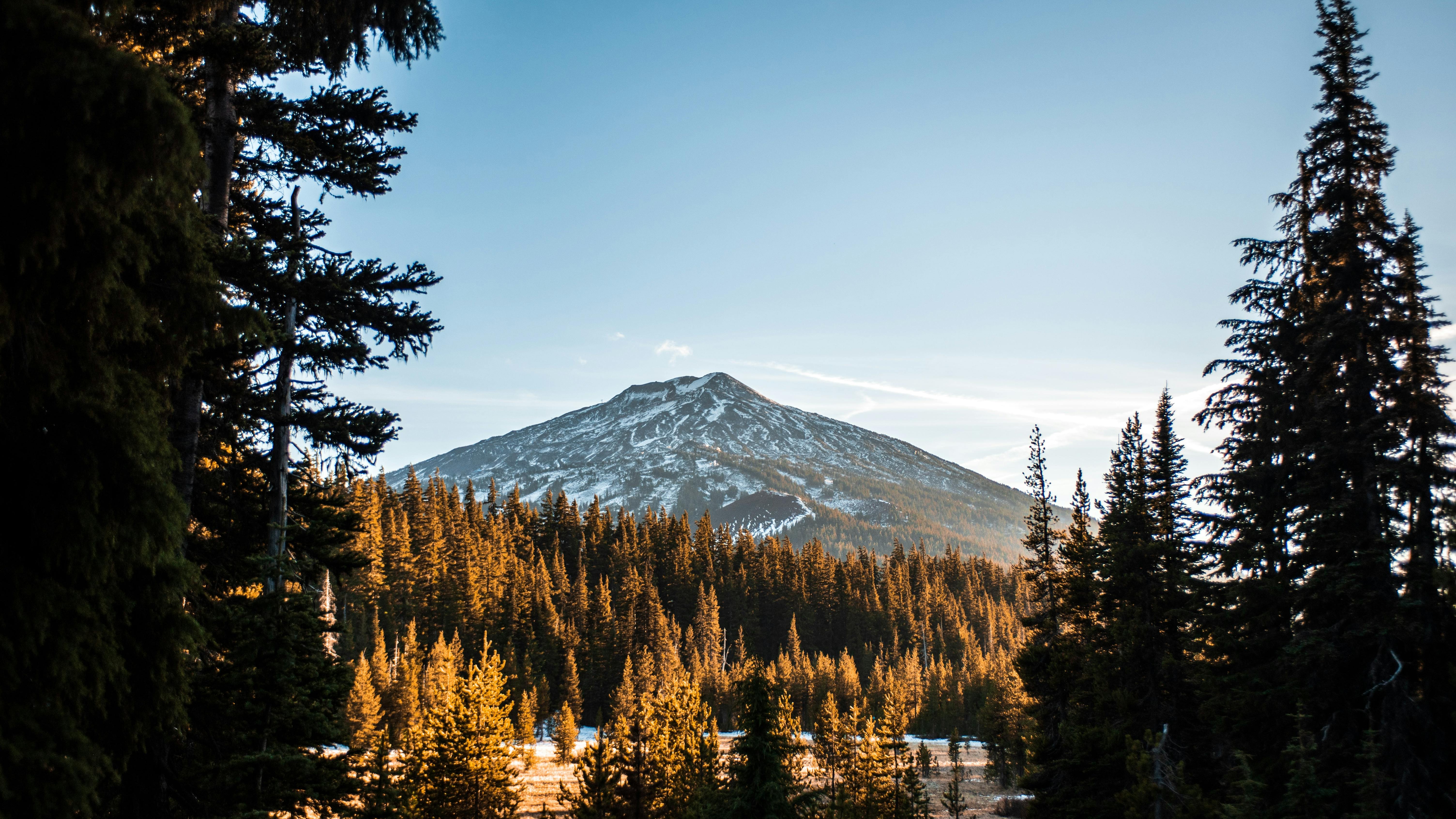 A view of Mount Bachelor at sunset as it has a bit of snow on it. 