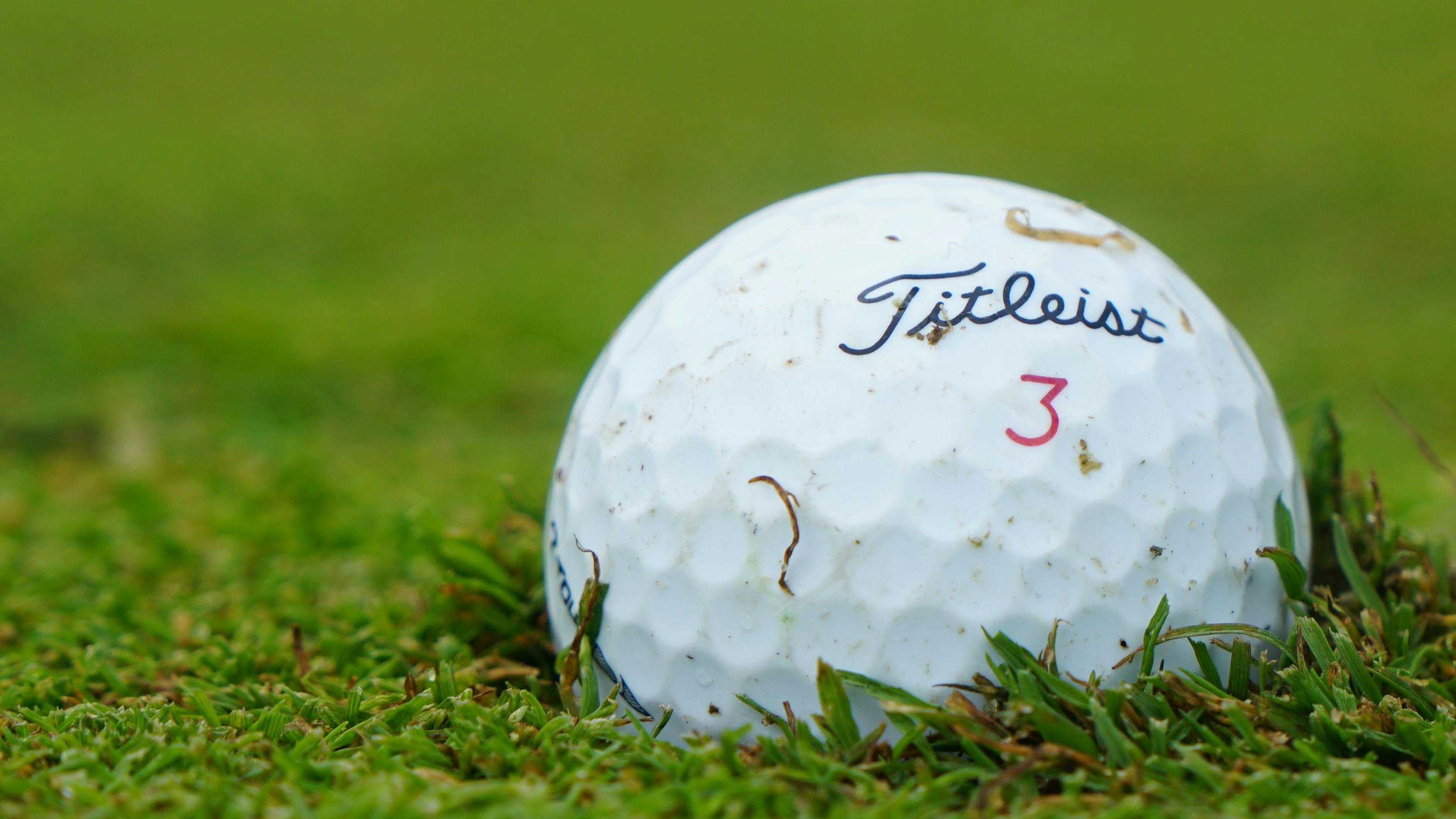 A Titleist Golf ball in the grass.