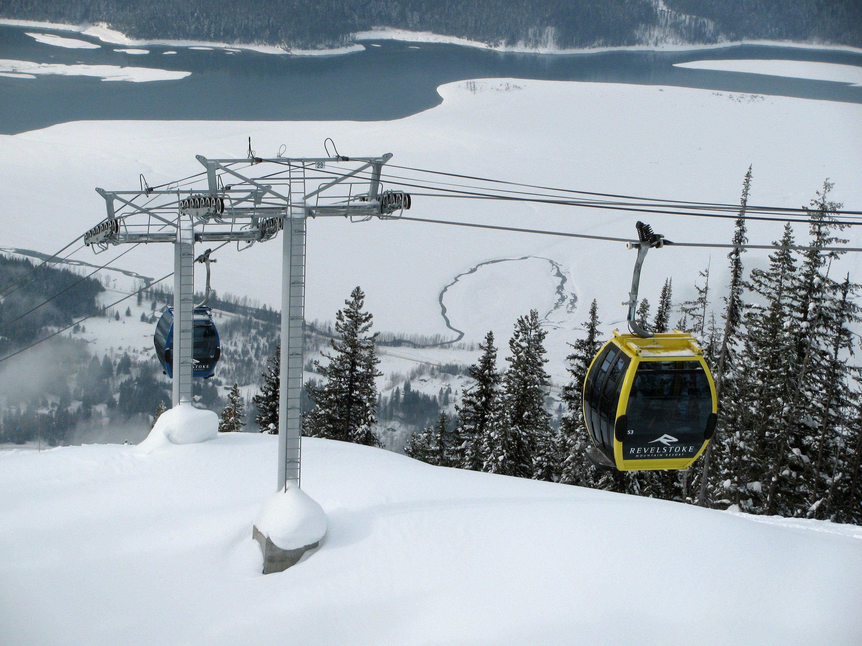 Revelstoke’s gondola with the Columbia River in the background.