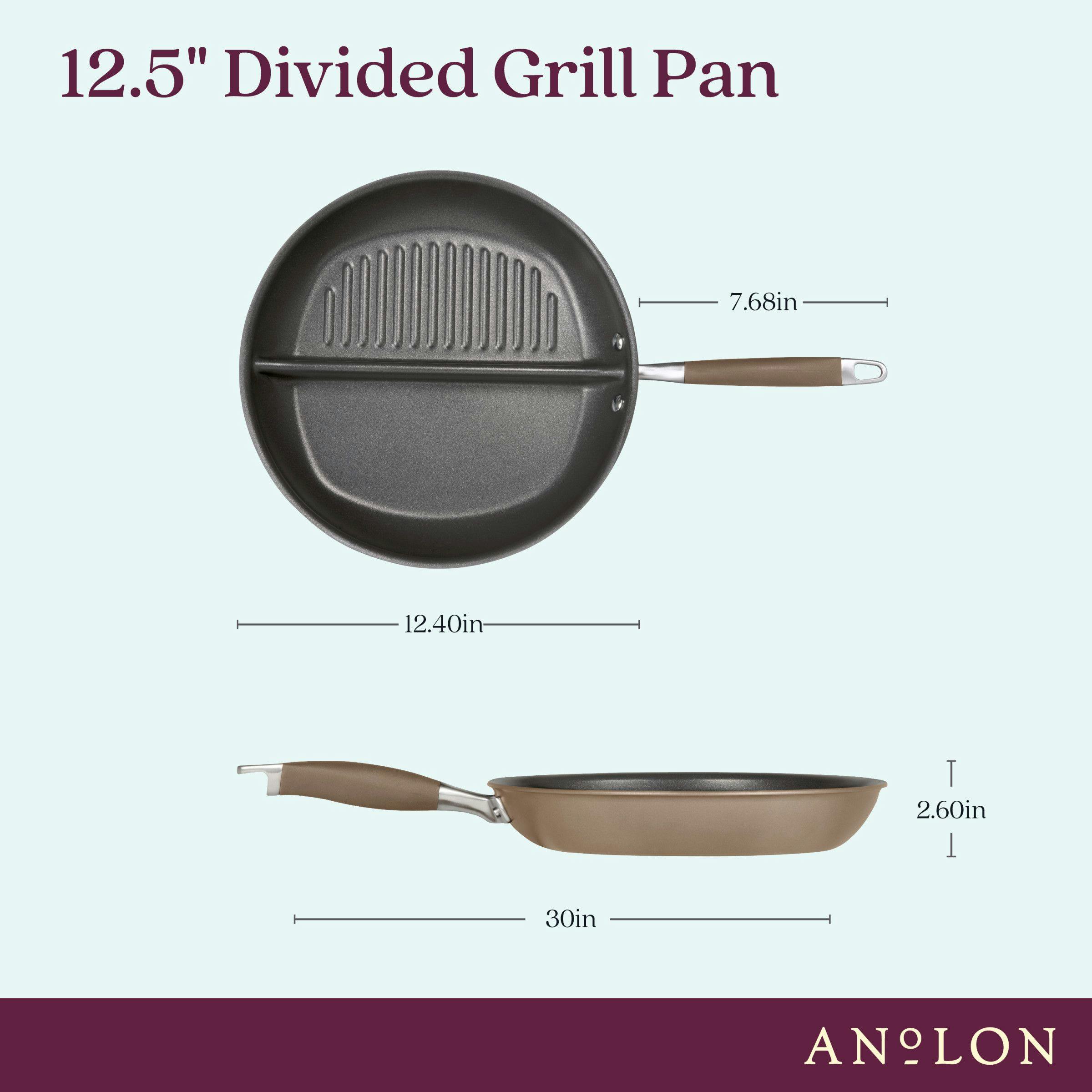 Anolon Advanced Home Hard-Anodized Nonstick Divided Grill and Griddle Pan, 12.5-Inch