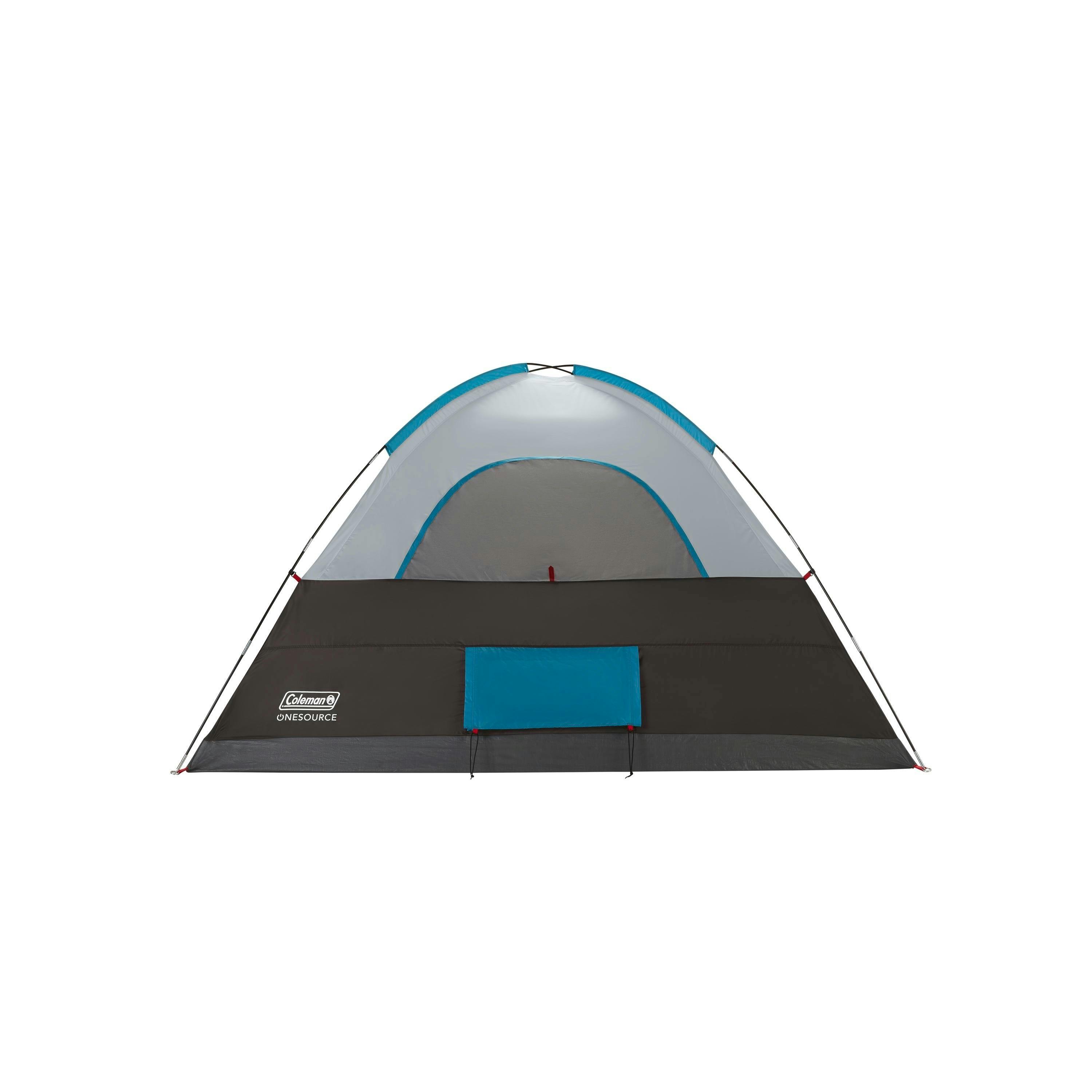 Coleman OneSource Camping Dome Tent with Airflow System and LED Lighting  6 Person  Black/White/Carribbean Blue