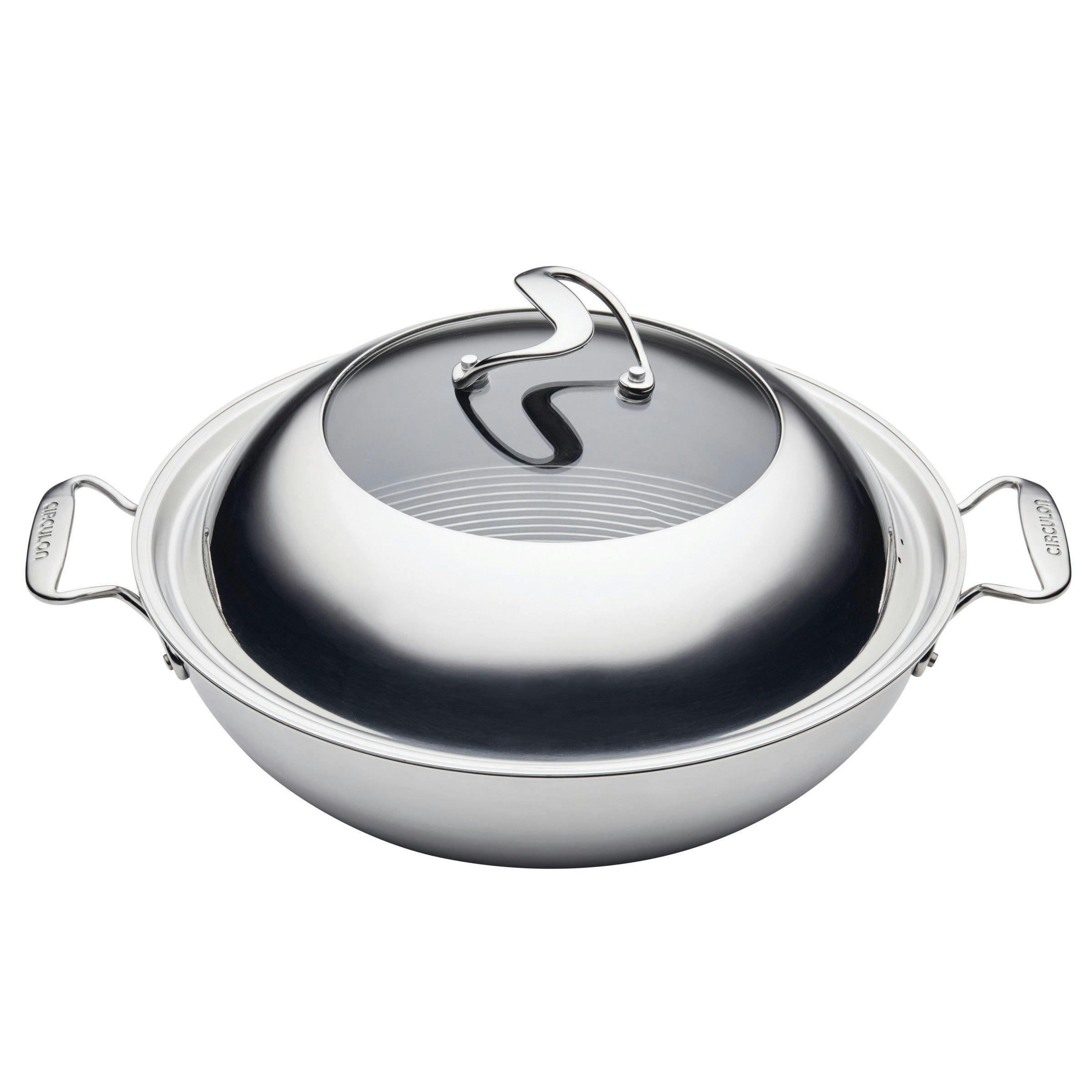 Schrijf een brief Agrarisch Normaal gesproken Circulon Clad Stainless Steel Induction Wok with Glass Lid and Hybrid  SteelShield and Nonstick Technology, 14-Inch, Silver | Curated.com