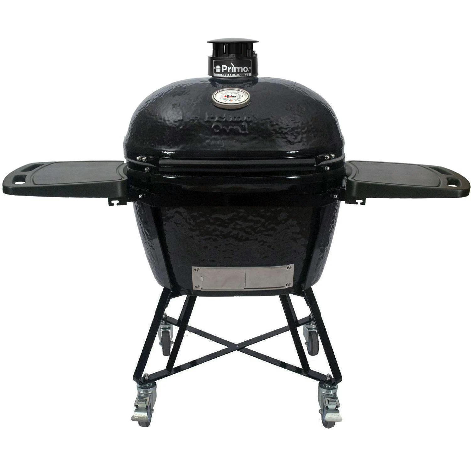 Primo All-In-One Oval XL 400 Ceramic Kamado Grill with Cradle, Side Shelves, and Stainless Steel Grates