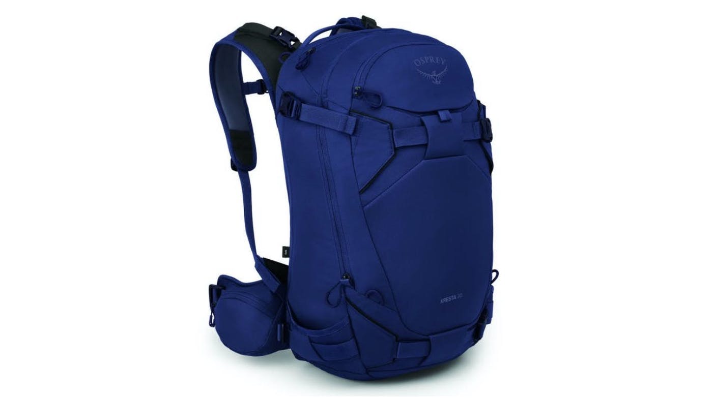 A dark blue Osprey Kresta 20L backpack.