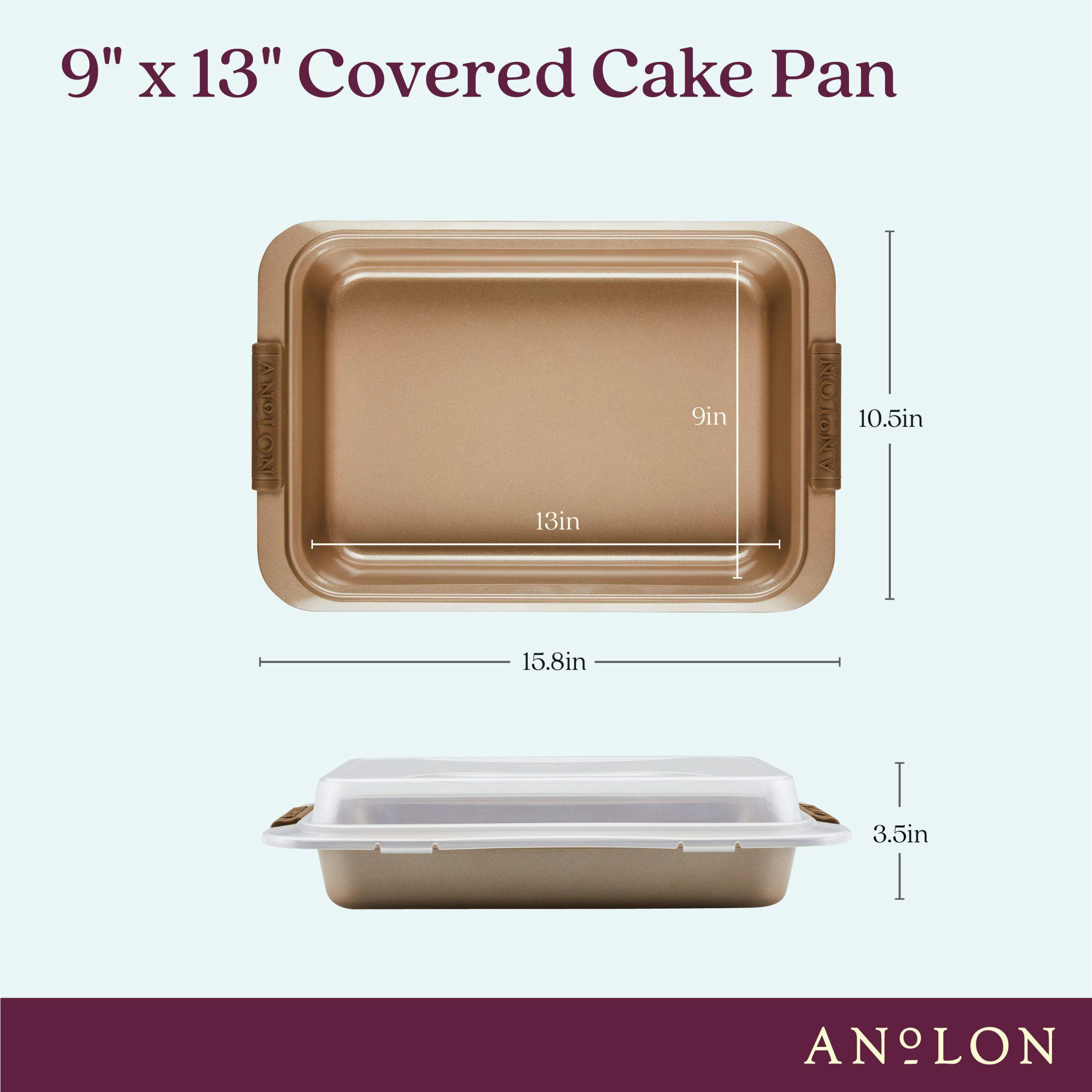 Anolon Advanced Bakeware Nonstick Cake Pan with Lid and Silicone Grips, 9-inch x 13-inch, Bronze