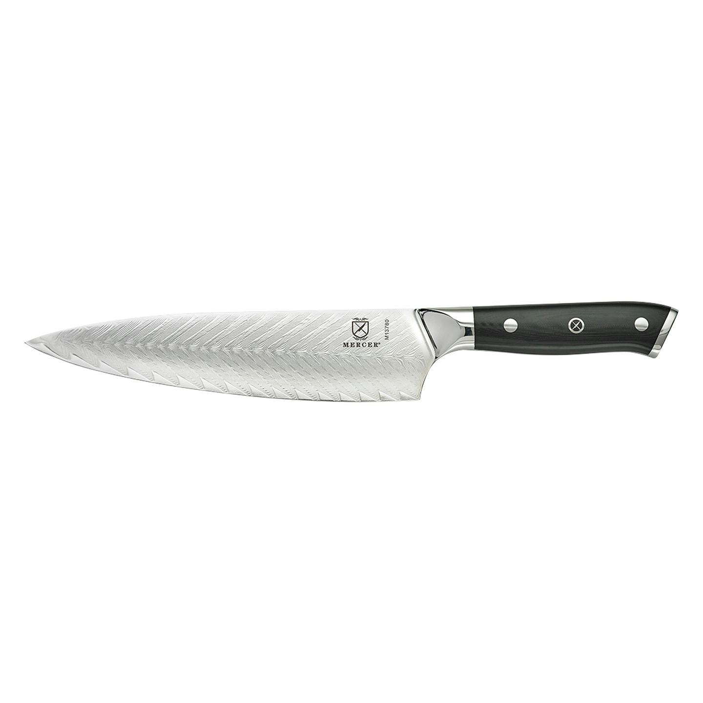 Mercer Culinary M13780 Premium Grade Super Steel, 8" Chef's Knife w/Leaf Pattern Blade, G10 Handle