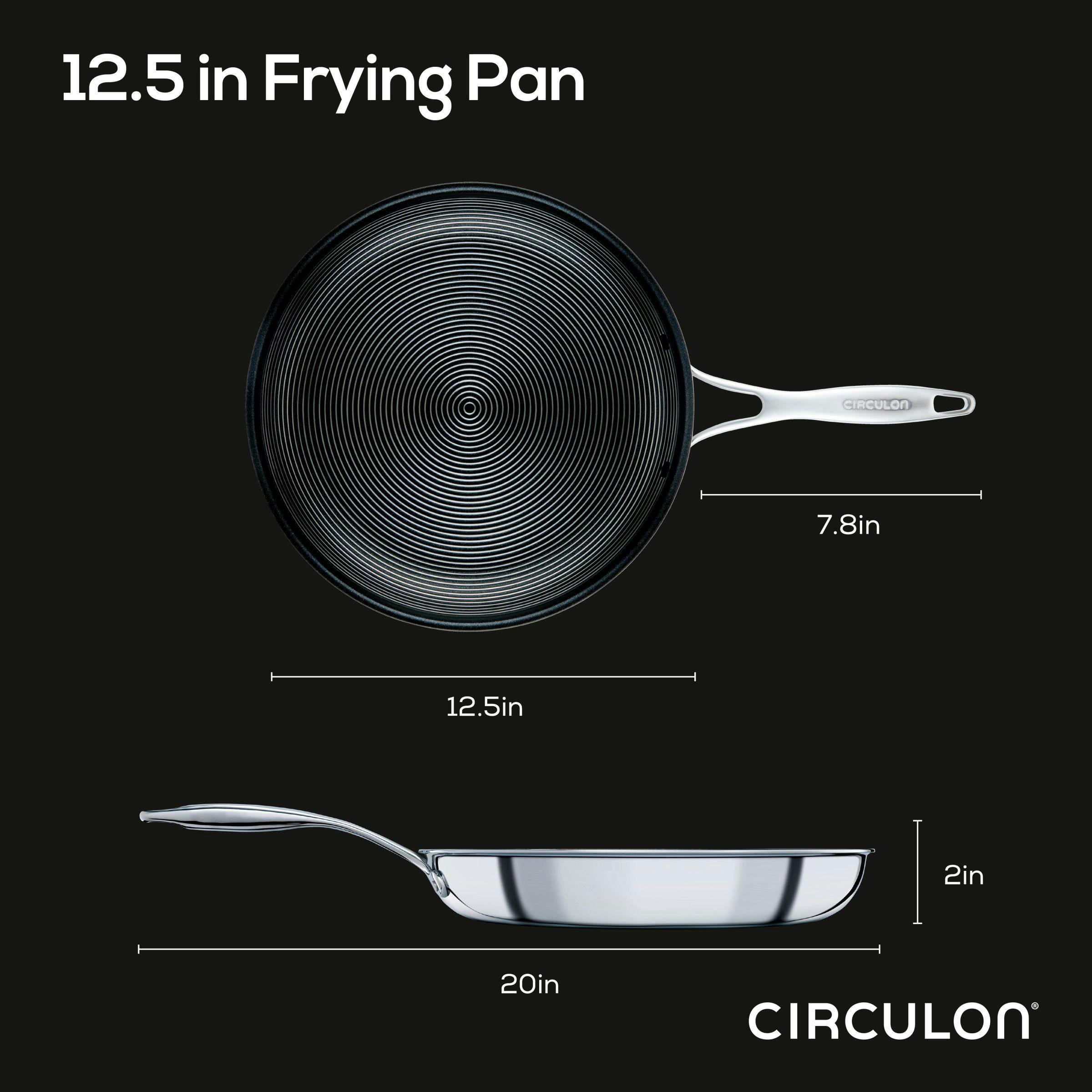 Circulon Clad Stainless Steel Induction Frying Pan with Hybrid SteelShield and Nonstick Technology, 12.5-Inch, Silver