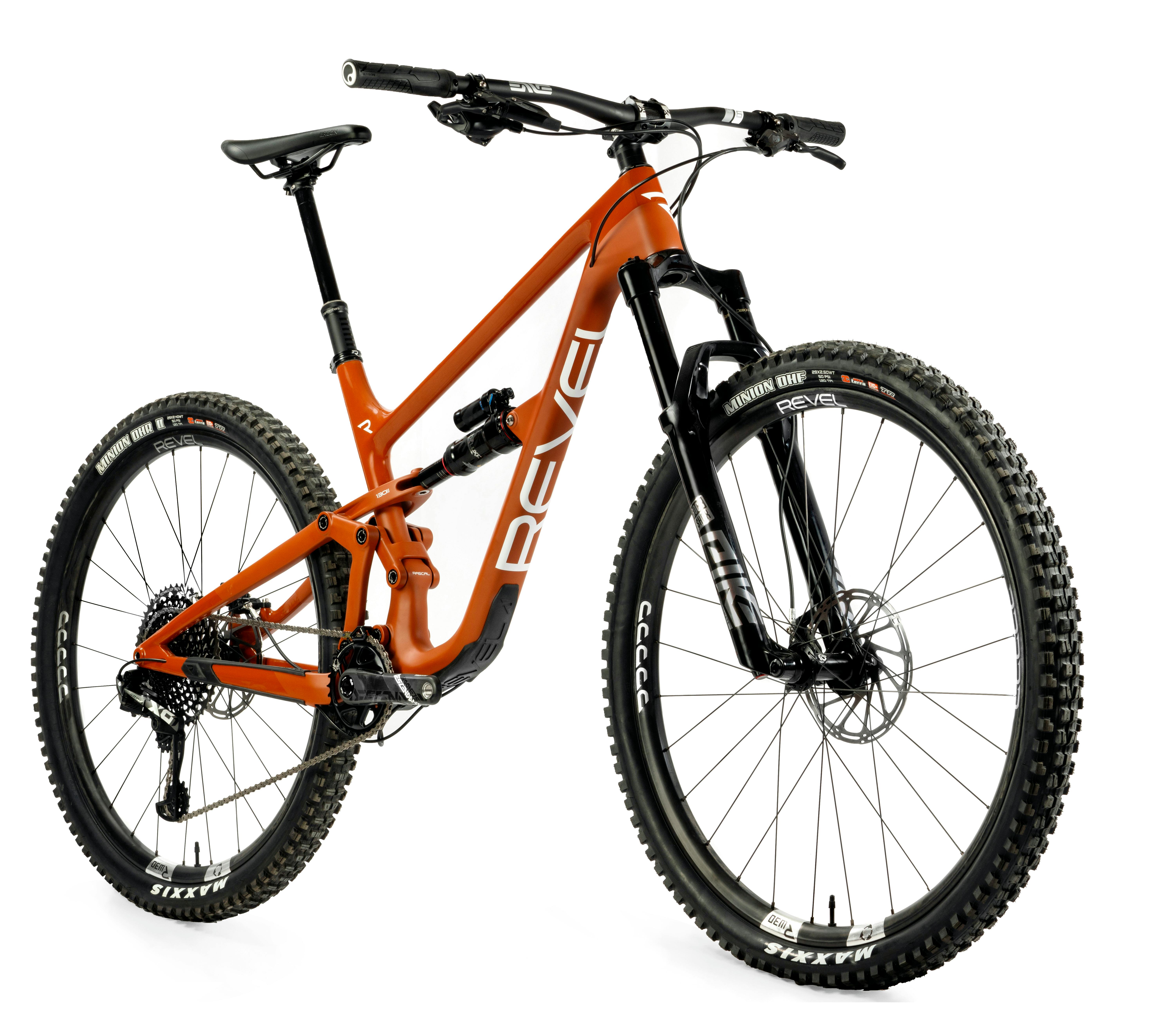 Orange Revel Rascal 29er mountain bike against a white background.