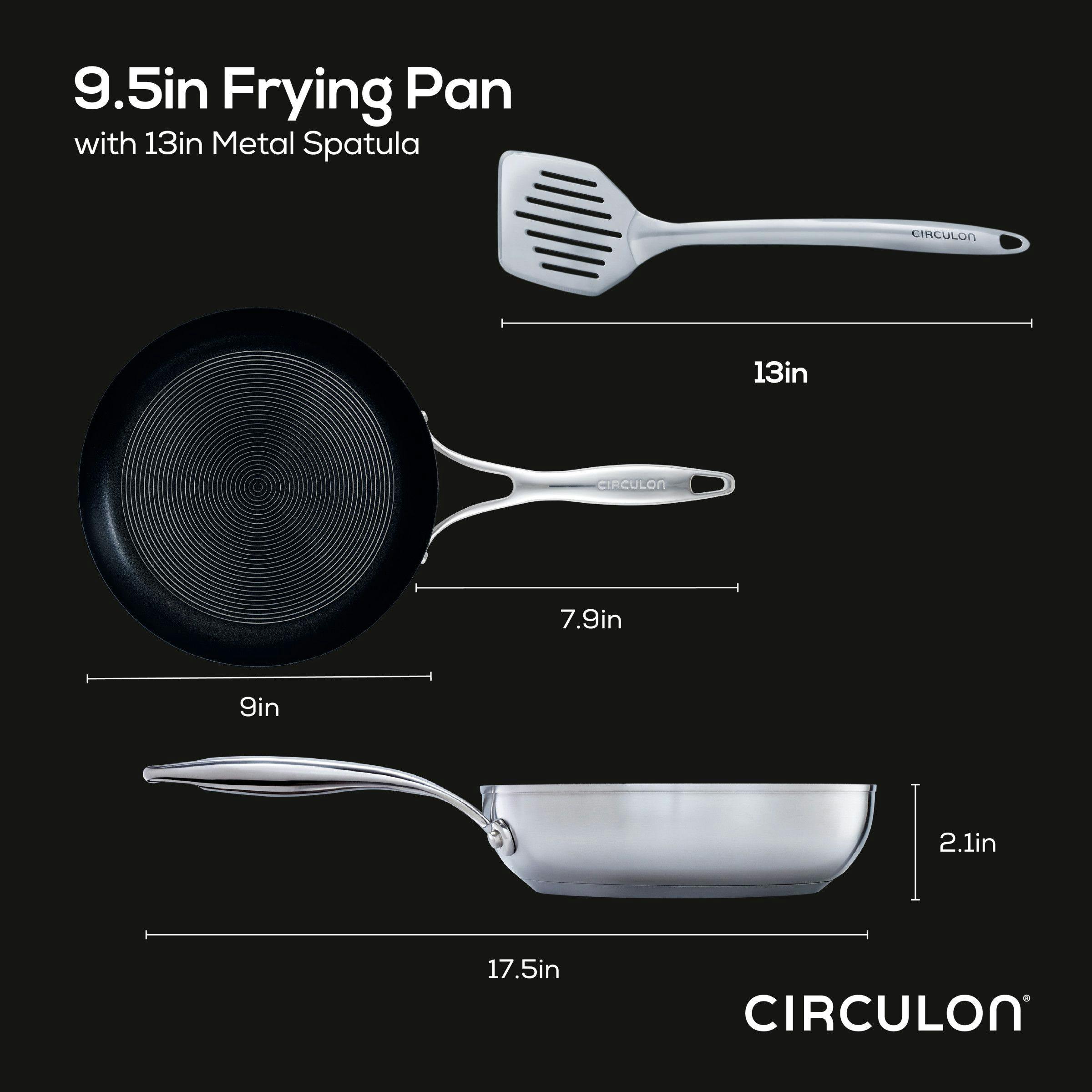 Circulon Stainless Steel Induction Frying Pan with SteelShield Hybrid Stainless and Nonstick Technology and Spatula, 9.5-Inch, Silver