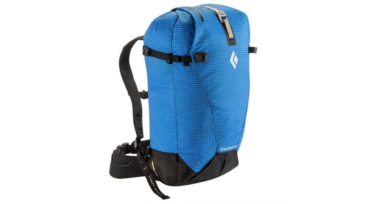 A blue Black Diamond Cirque 45L backpack with black straps.