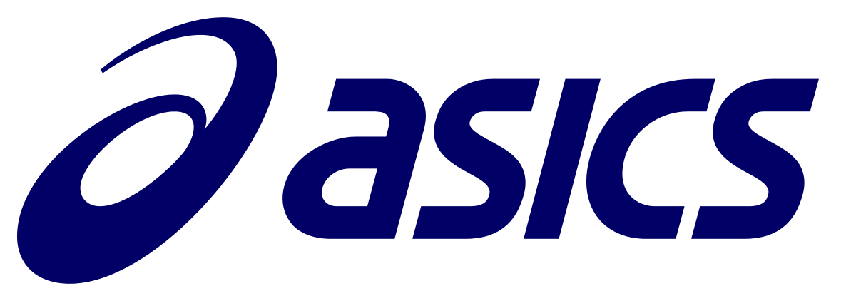 The Asics logo says "asics" in blue with a stylized "a" to the left. 
