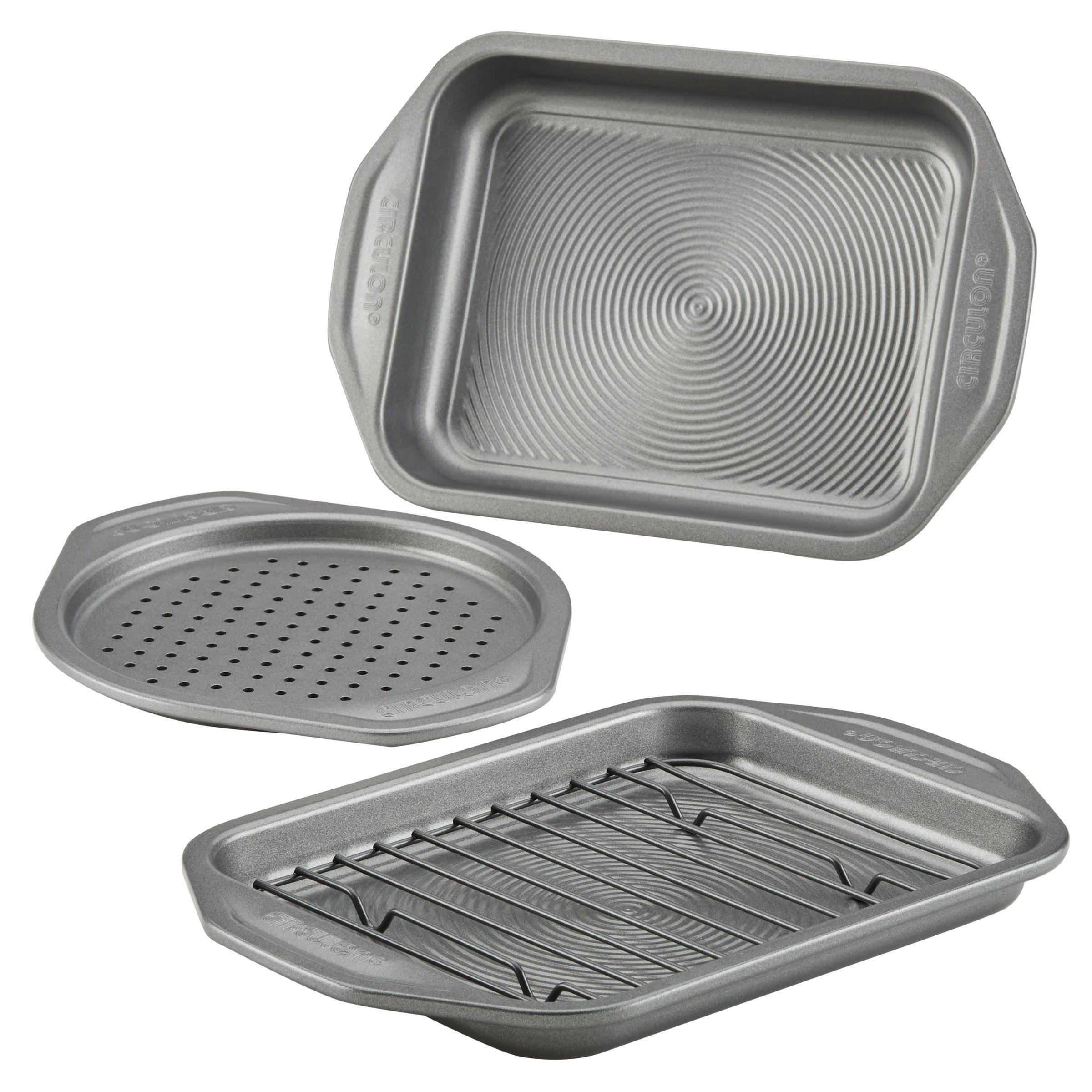 Circulon Total Bakeware Nonstick Toaster Oven and Personal Pizza Pan Baking Set, 4-Piece, Gray