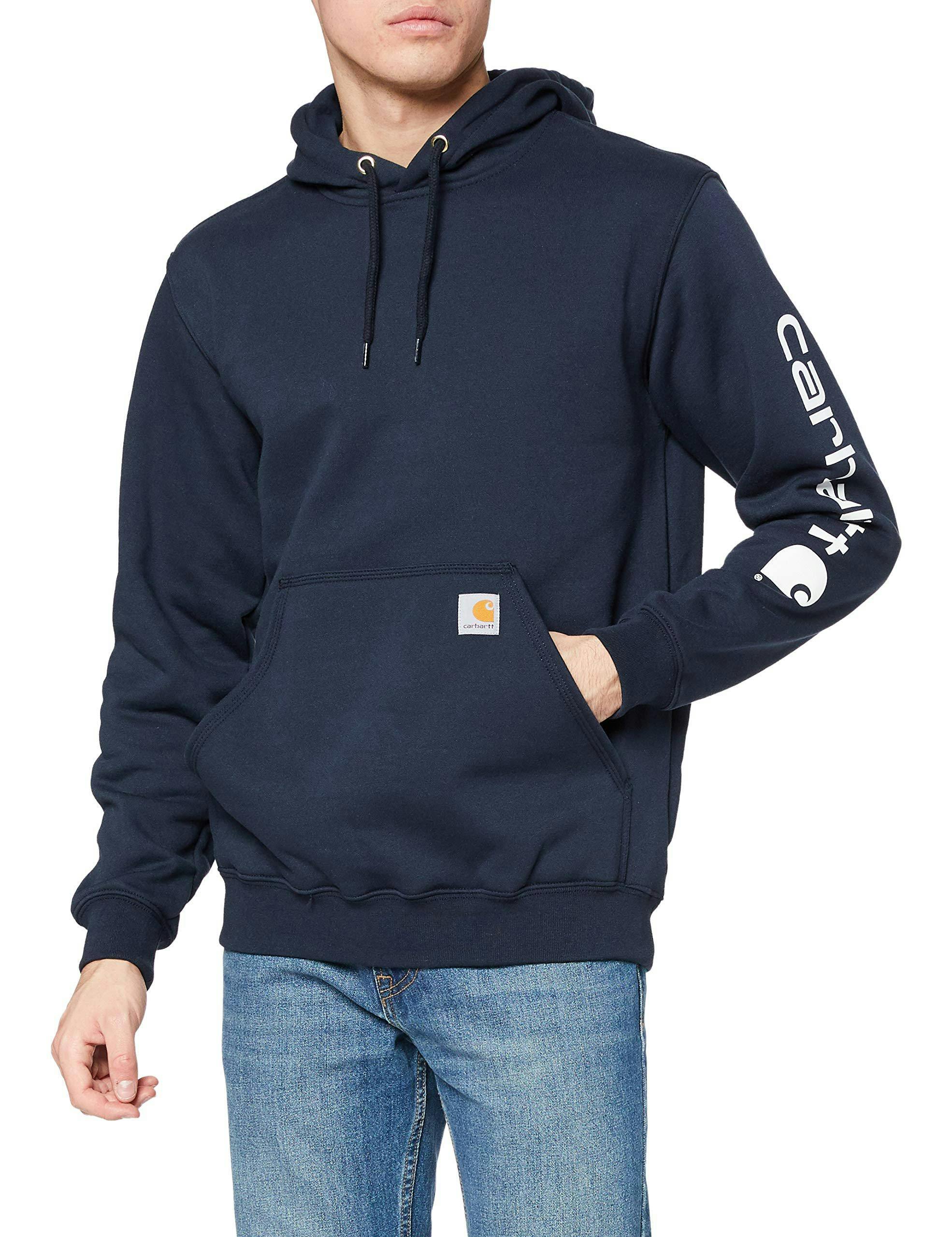 carhartt men's signature sleeve logo midweight hooded sweatshirt