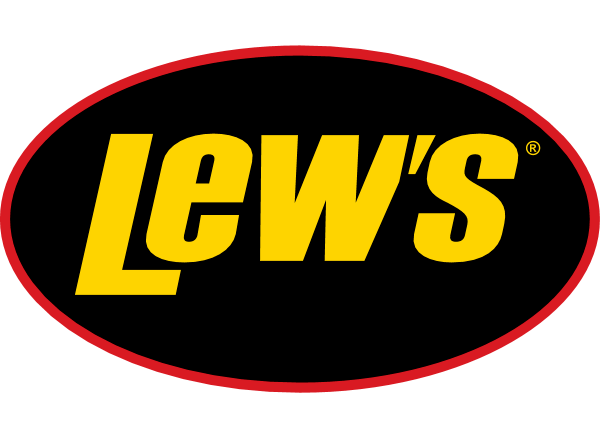 The Lew's logo reads "Lew's" in yellow font within a black oval outlined with red. 